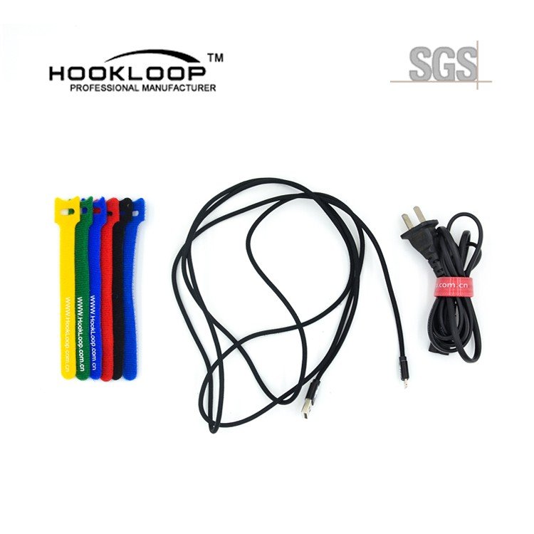 Custom size print logo Fastening Tape Reusable Wires Cords Management Organizer Double Side Hook and Loop cable tie Straps