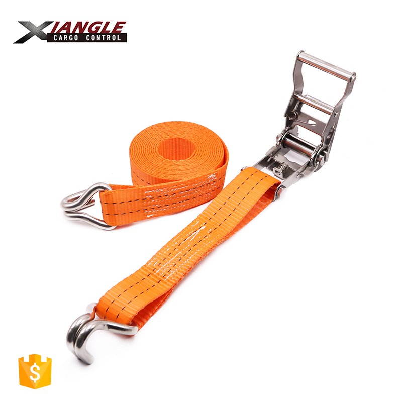 1.5''38mm 2000kgs Stainless Steel Ratchet Buckle Cargo Lashing Belt Transport Heavy Duty Ratchet Tie Down Straps W/ Claw Hooks