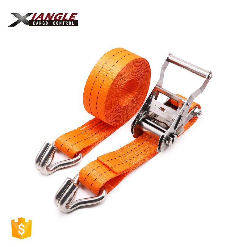 1.5''38mm 2000kgs Stainless Steel Ratchet Buckle Cargo Lashing Belt Transport Heavy Duty Ratchet Tie Down Straps W/ Claw Hooks