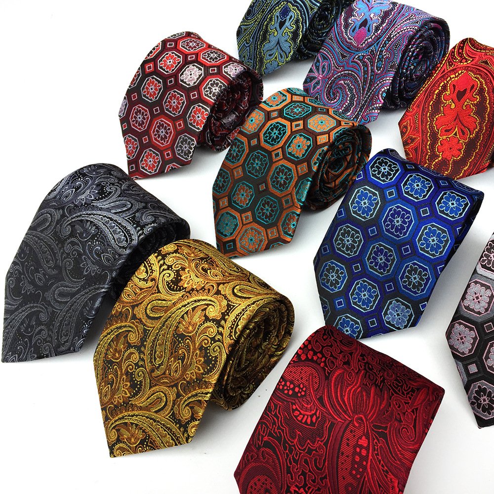 Men's Tie 8cm Blue Necktie Green Orange Color Plaid Floral Neck Tie for Men