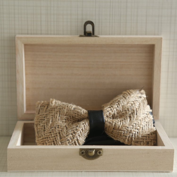 Fashion handmade bow ties for gentleman wedding straw bow tie with leather suspenders