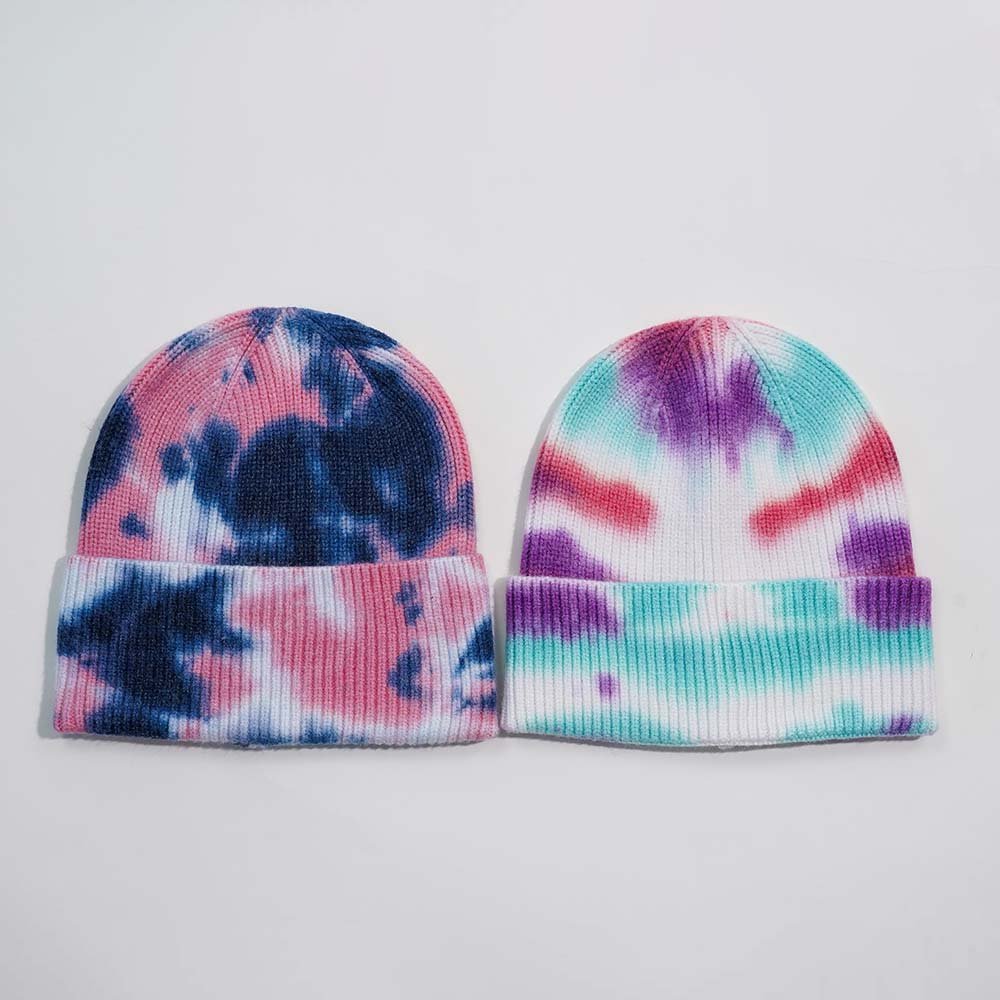 Wholesale manufactured women men beanie cap custom Sublimation winter knitted hat Tie Dye beanies