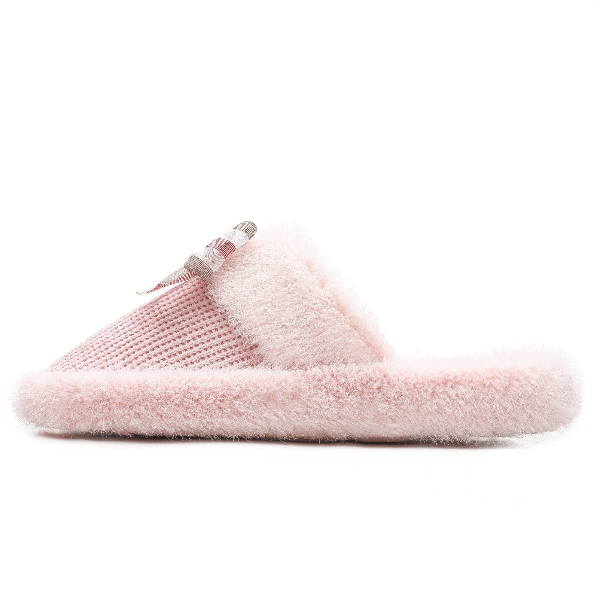 CORIFEI 2024 new fur bow tie winter fluffy plush slippers for women