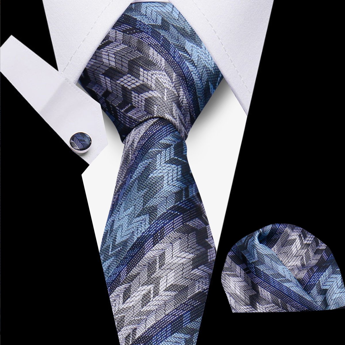 8cm Blue Plaid Paisley Dot 100% Silk Men Tie Business Formal Wedding Party Necktie Hanky Cufflinks Set Mens Ties Gift