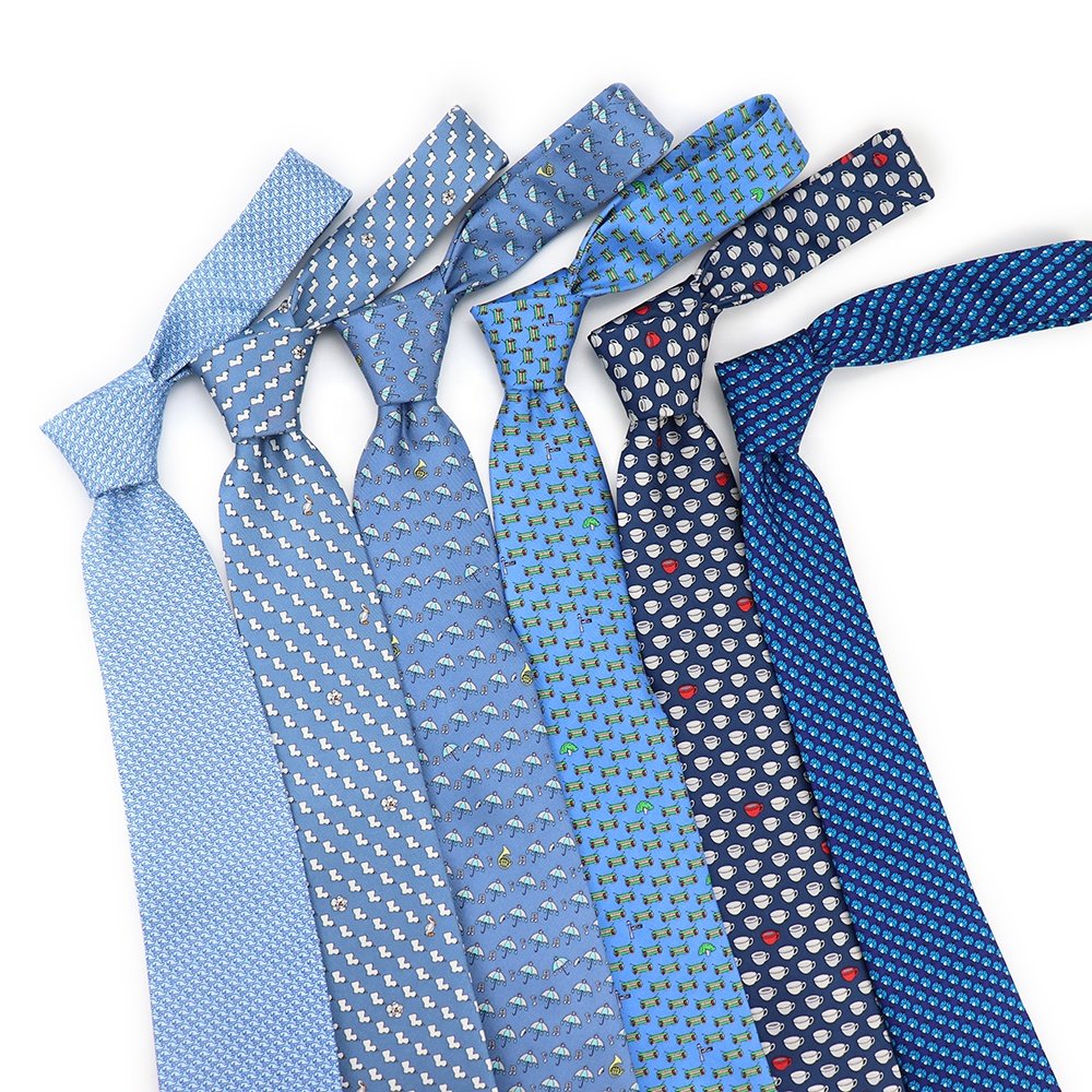 Nice Cartoon All Over Logo Patterns Design Neck Tie 100% Handmade Various Blue Hot Sale Kravato Silk Printed Mens Ties