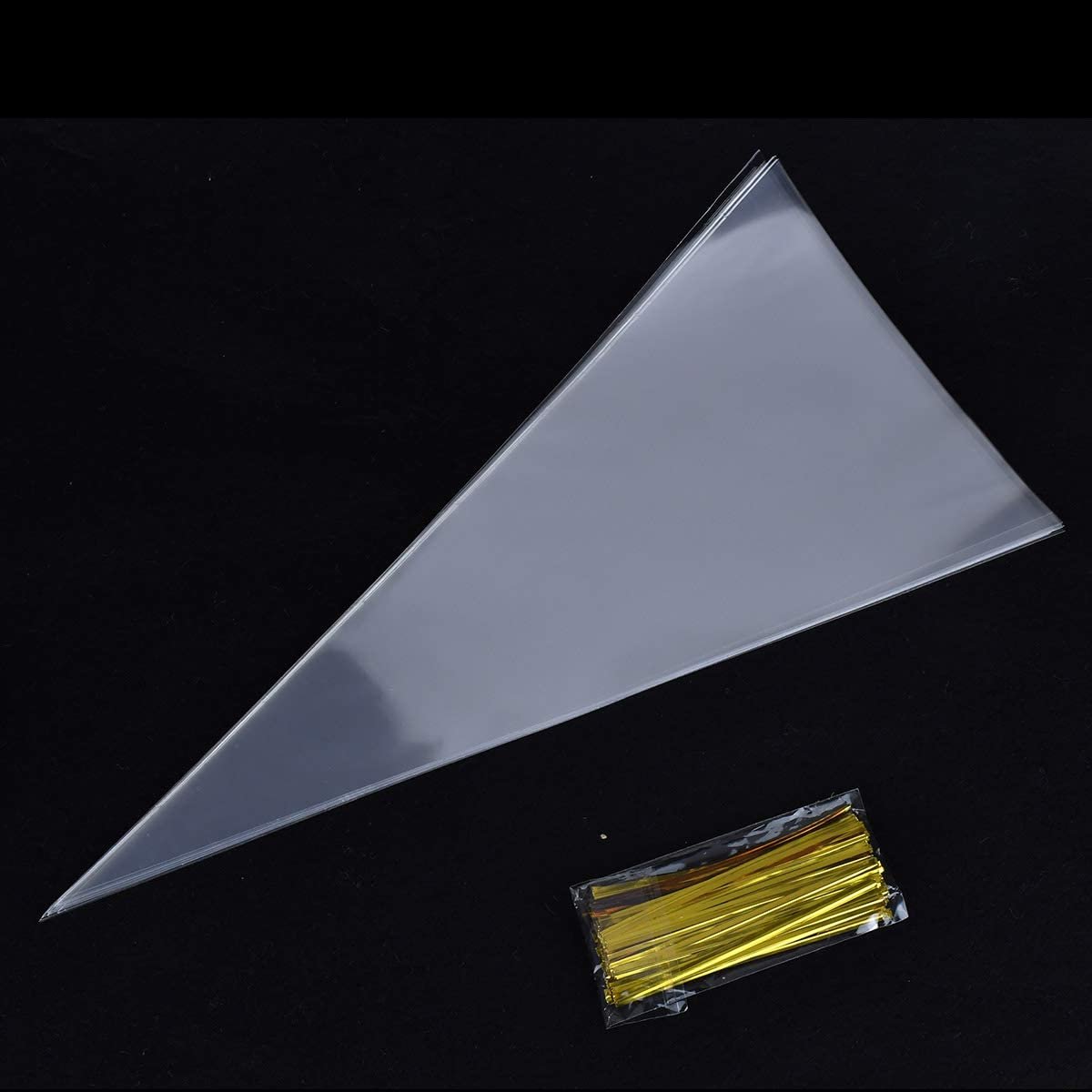 Clear Cellophane Candy Bags Plastic Triangle Popcorn Bags with Twist Ties for Handmade Cookies