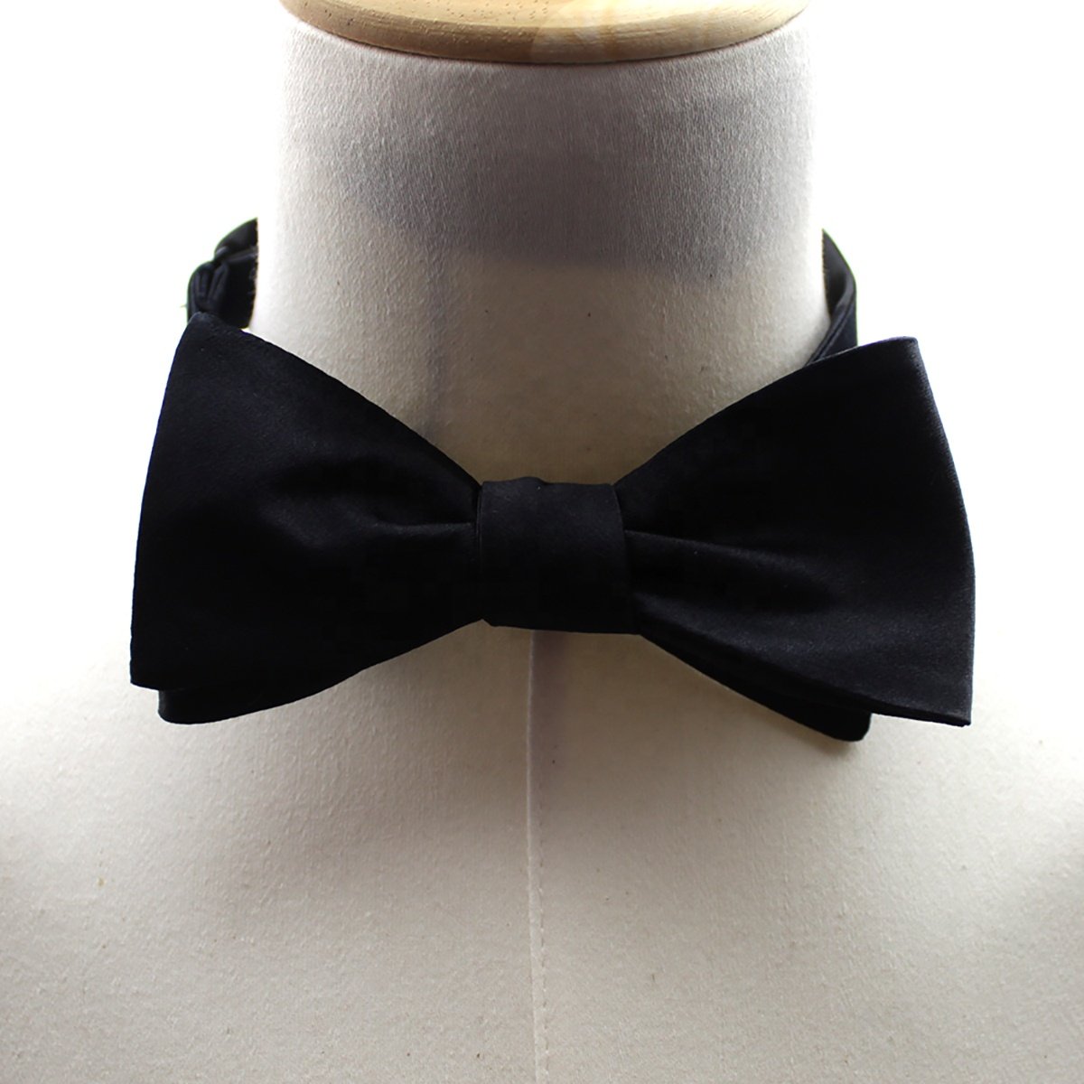 Mens Fashion Wholesale Bowtie Gentleman Adjustable Detachable Solid Color Black Silk Woven Satin Self Tie Tuxedo Bow Ties