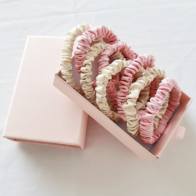 22 Momme Charmeuse 100% Pure Mulberry Hair Tie Silk Skinny Style Scrunchies