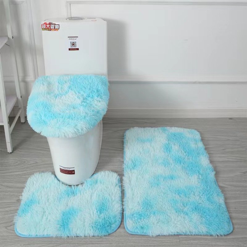 3 Piece Bathroom Rug Set long plush mat bathroom anti-slip toilet three-piece carpet daily decorative neat blanket