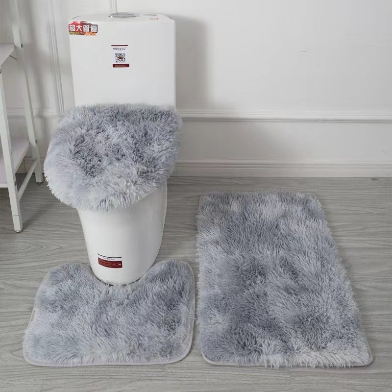 3 Piece Bathroom Rug Set long plush mat bathroom anti-slip toilet three-piece carpet daily decorative neat blanket
