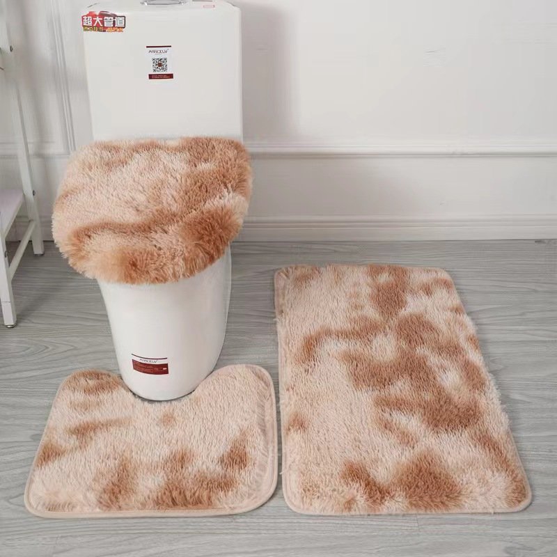 3 Piece Bathroom Rug Set long plush mat bathroom anti-slip toilet three-piece carpet daily decorative neat blanket