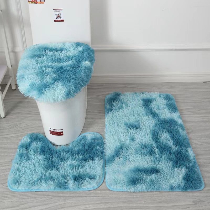 3 Piece Bathroom Rug Set long plush mat bathroom anti-slip toilet three-piece carpet daily decorative neat blanket