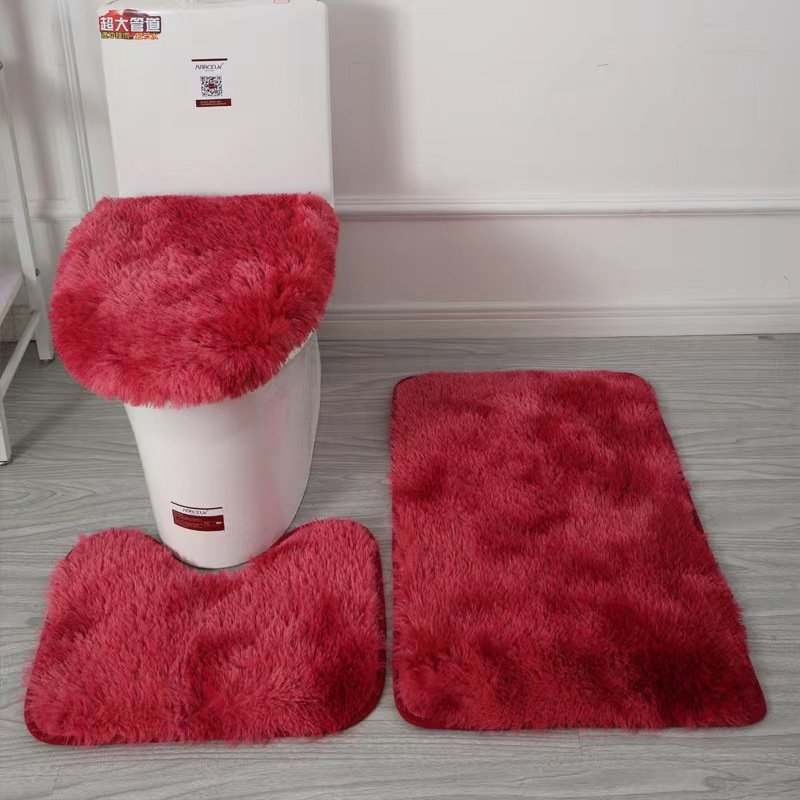 3 Piece Bathroom Rug Set long plush mat bathroom anti-slip toilet three-piece carpet daily decorative neat blanket