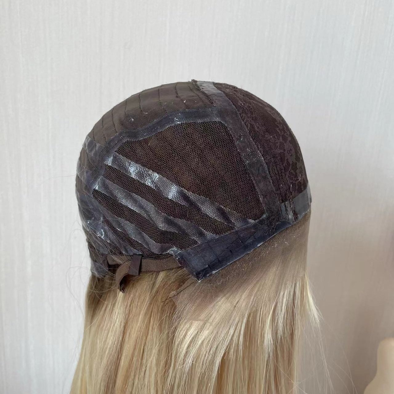 stock silicone base dark blonde handtied human hair european medical wig for hair loss people
