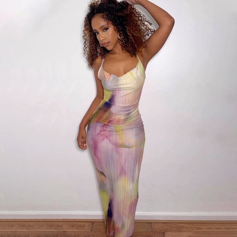 Latest Design Summer Ladies Tie Dye Dresses U-neck Fashion Dresses Women Casual Africa Dress
