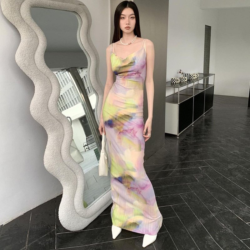 Latest Design Summer Ladies Tie Dye Dresses U-neck Fashion Dresses Women Casual Africa Dress
