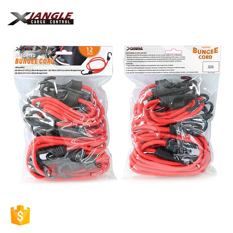 Hot Sale Custom Metal Core Hook 8mm Latex Rubber Tie Down Bungee Cord Set