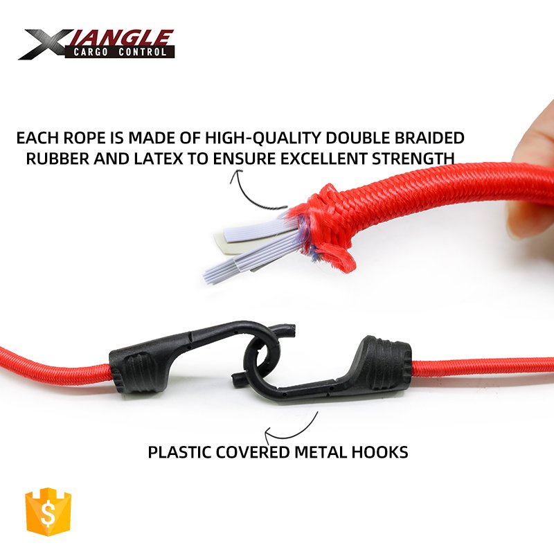 Hot Sale Custom Metal Core Hook 8mm Latex Rubber Tie Down Bungee Cord Set