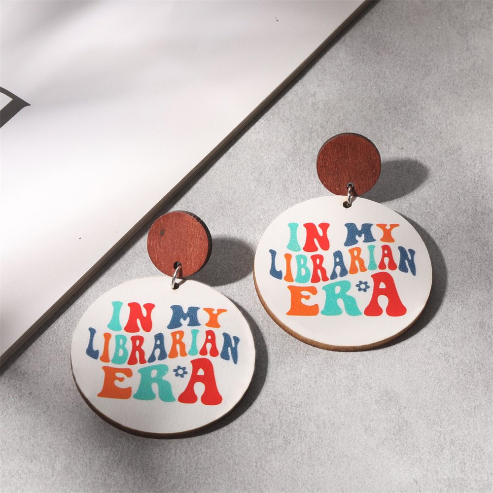 Customize Design Natural Wood Dangle Earrings for Teacher Student Back to School Gift Wooden Dangling Drop Earrings