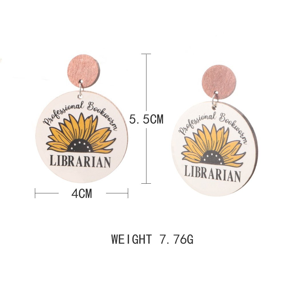 Customize Design Natural Wood Dangle Earrings for Teacher Student Back to School Gift Wooden Dangling Drop Earrings