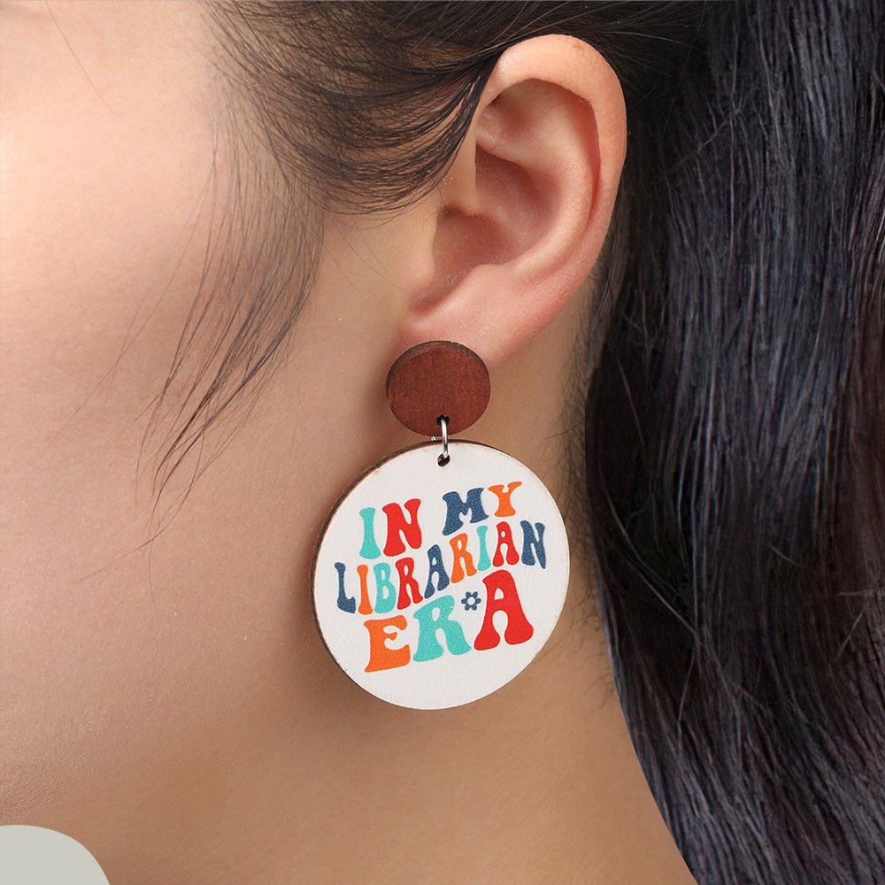Customize Design Natural Wood Dangle Earrings for Teacher Student Back to School Gift Wooden Dangling Drop Earrings