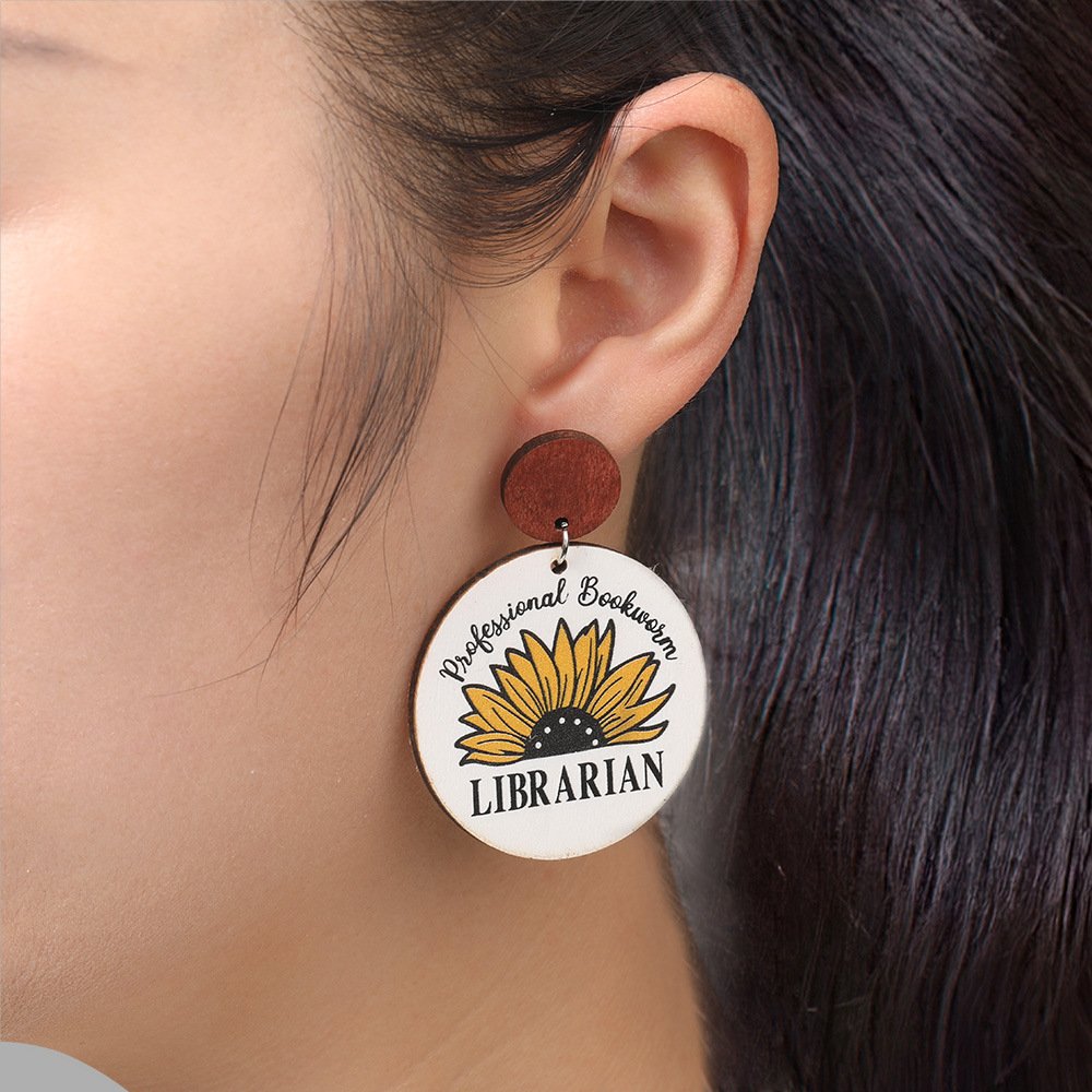 Customize Design Natural Wood Dangle Earrings for Teacher Student Back to School Gift Wooden Dangling Drop Earrings