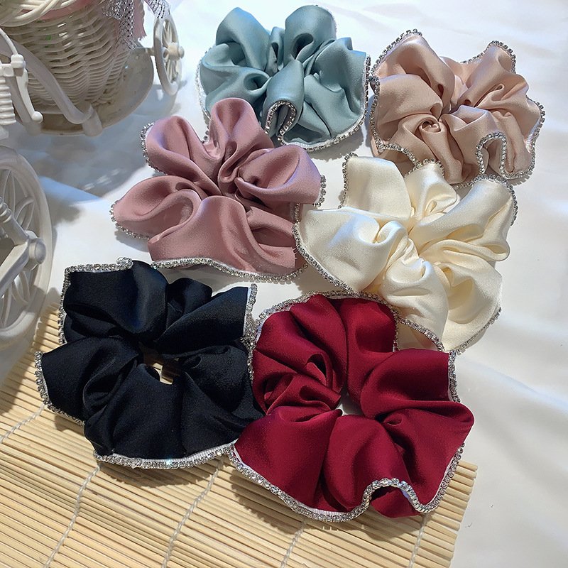 Korean style rhinestone edging textured large intestine hair scrunchies ring in stock girl hair band accessory