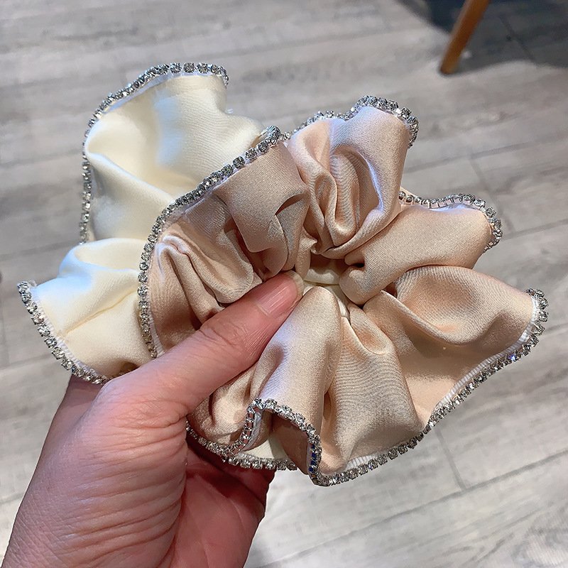 Korean style rhinestone edging textured large intestine hair scrunchies ring in stock girl hair band accessory