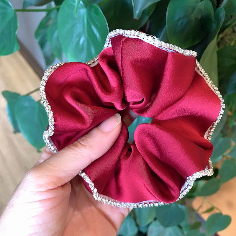 Korean style rhinestone edging textured large intestine hair scrunchies ring in stock girl hair band accessory