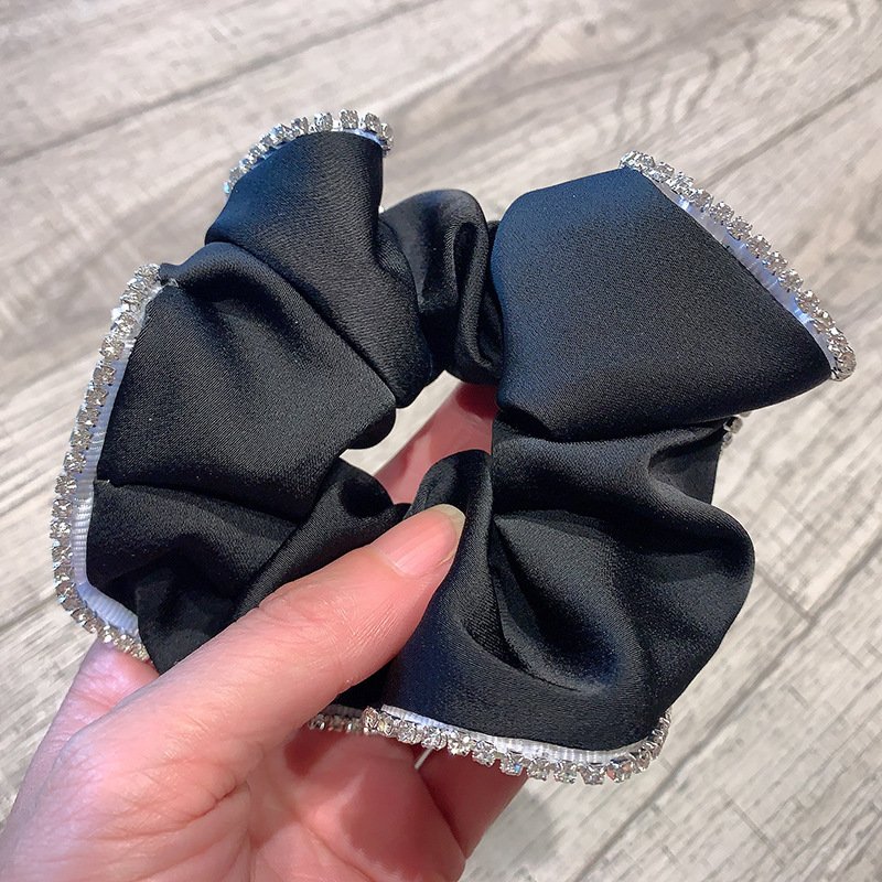 Korean style rhinestone edging textured large intestine hair scrunchies ring in stock girl hair band accessory