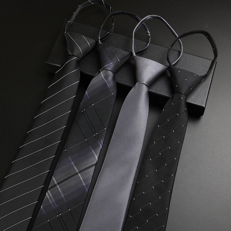Hot selling wholesale 1200 needles 7cm 41 patterns striped zip neckties ready made polyester silk zipper ties for adult