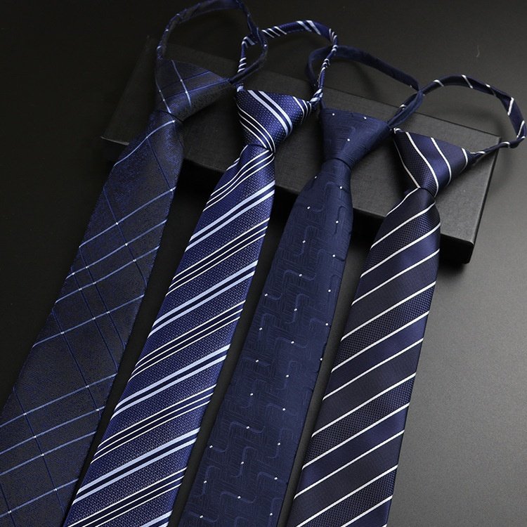 Hot selling wholesale 1200 needles 7cm 41 patterns striped zip neckties ready made polyester silk zipper ties for adult