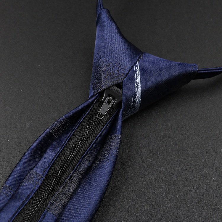 Hot selling wholesale 1200 needles 7cm 41 patterns striped zip neckties ready made polyester silk zipper ties for adult