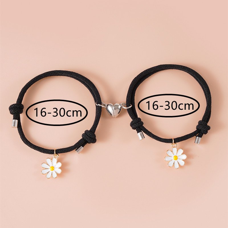 2pcs/set Creative Hair Tie Bracelet Love Magnetic Flower Bracelets for Women Friend Daisy Pendant Charms for Bracelets