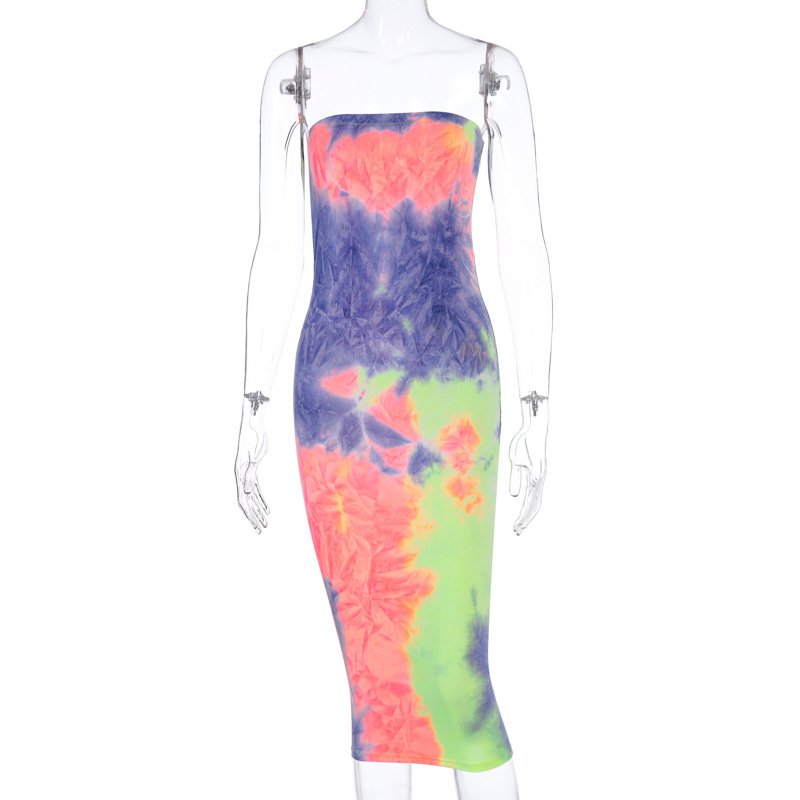 GIMILY OEM&ODM custom summer new Fashion tie-dye Tight fitting Midi dress lady sexy sleeveless tube top maxi dress
