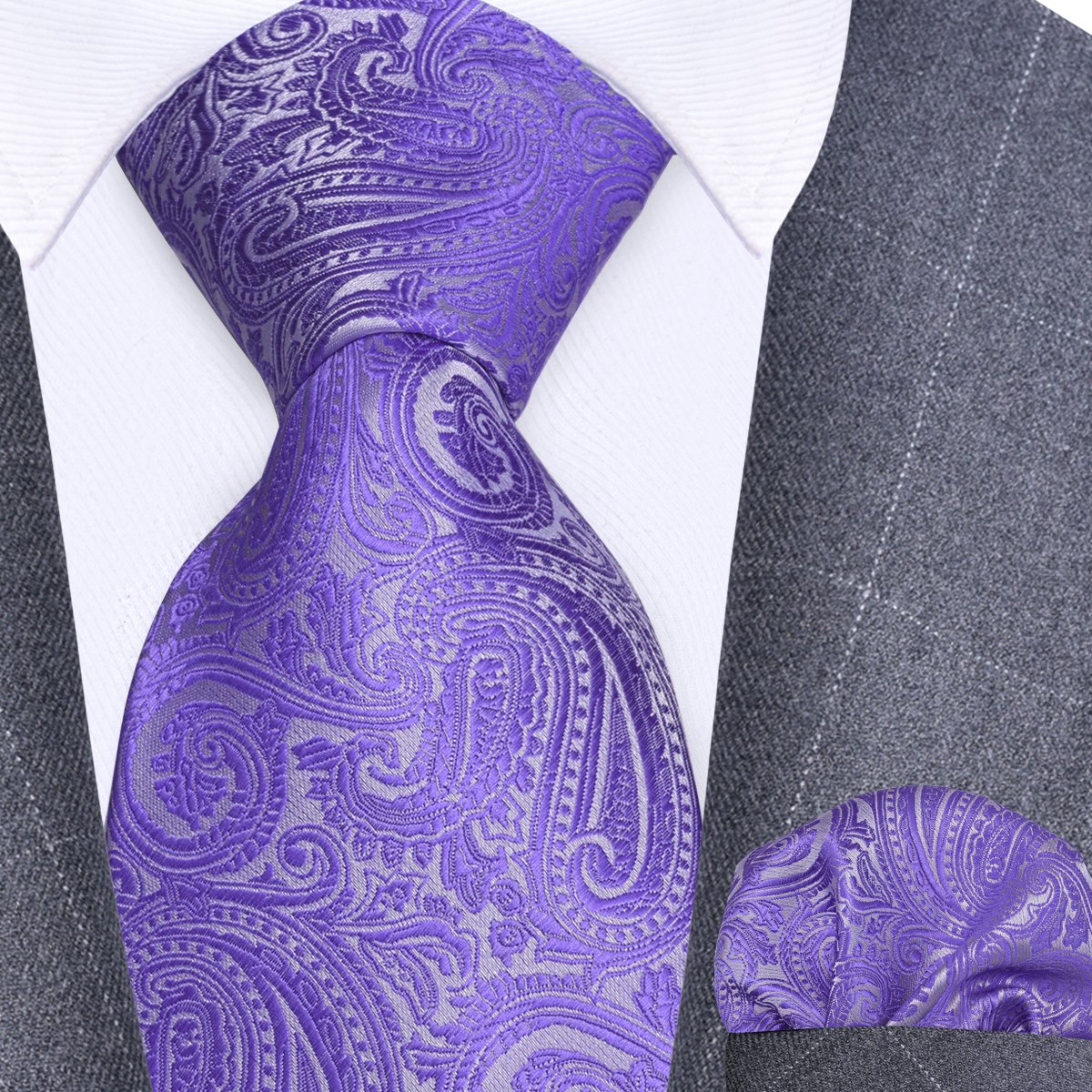 New Style 8cm Tie Set Purple Red Silk Pocket Square Necktie and Handkerchief Tie Sets for Men Business Wedding Ties