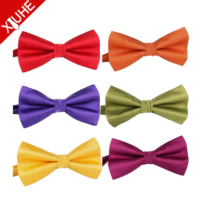 Lower MOQ Wholesale Bright Color Polyester Yarn dyed Mens Ready Bow Ties For Party