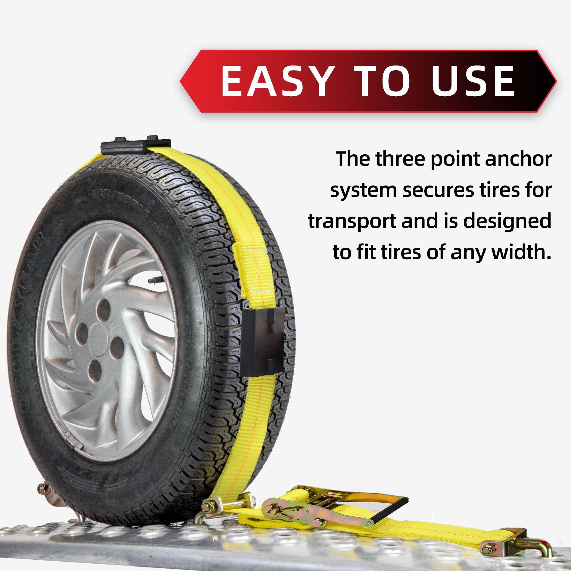 2" three rubber blocks cleats auto hauler car wheel tire ratchet tie down strap with swivel J hooks