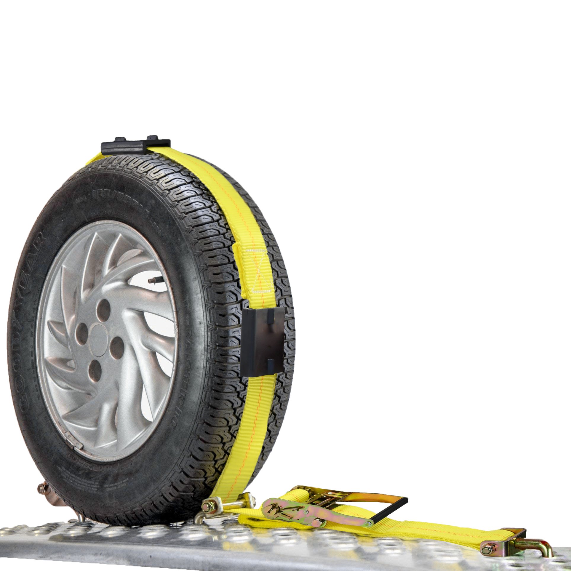 2" three rubber blocks cleats auto hauler car wheel tire ratchet tie down strap with swivel J hooks
