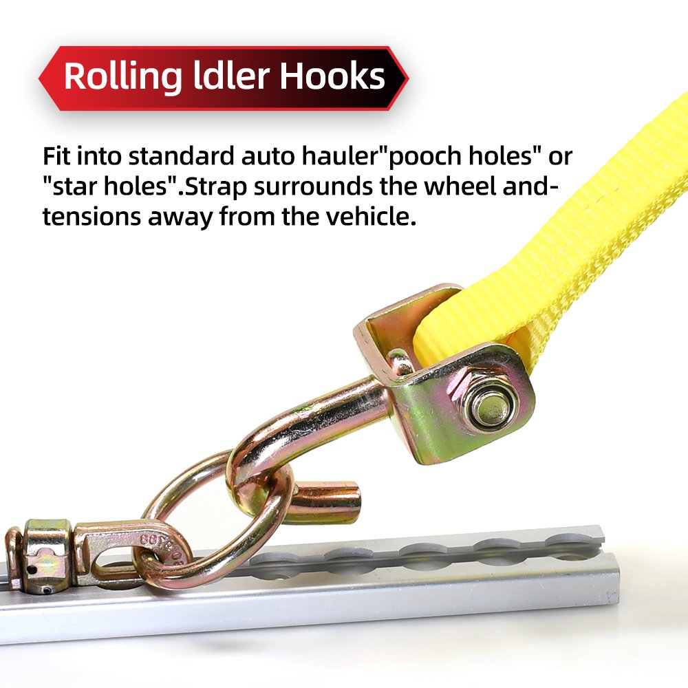 2" three rubber blocks cleats auto hauler car wheel tire ratchet tie down strap with swivel J hooks