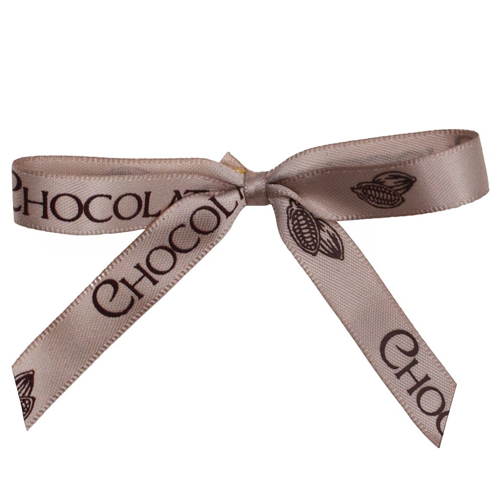 Gordon Ribbons Custom Logo Satin Ribbon Bows For Chocolate Decoration Printed Logo Pre-made Packaging Bow For Christmas Gift