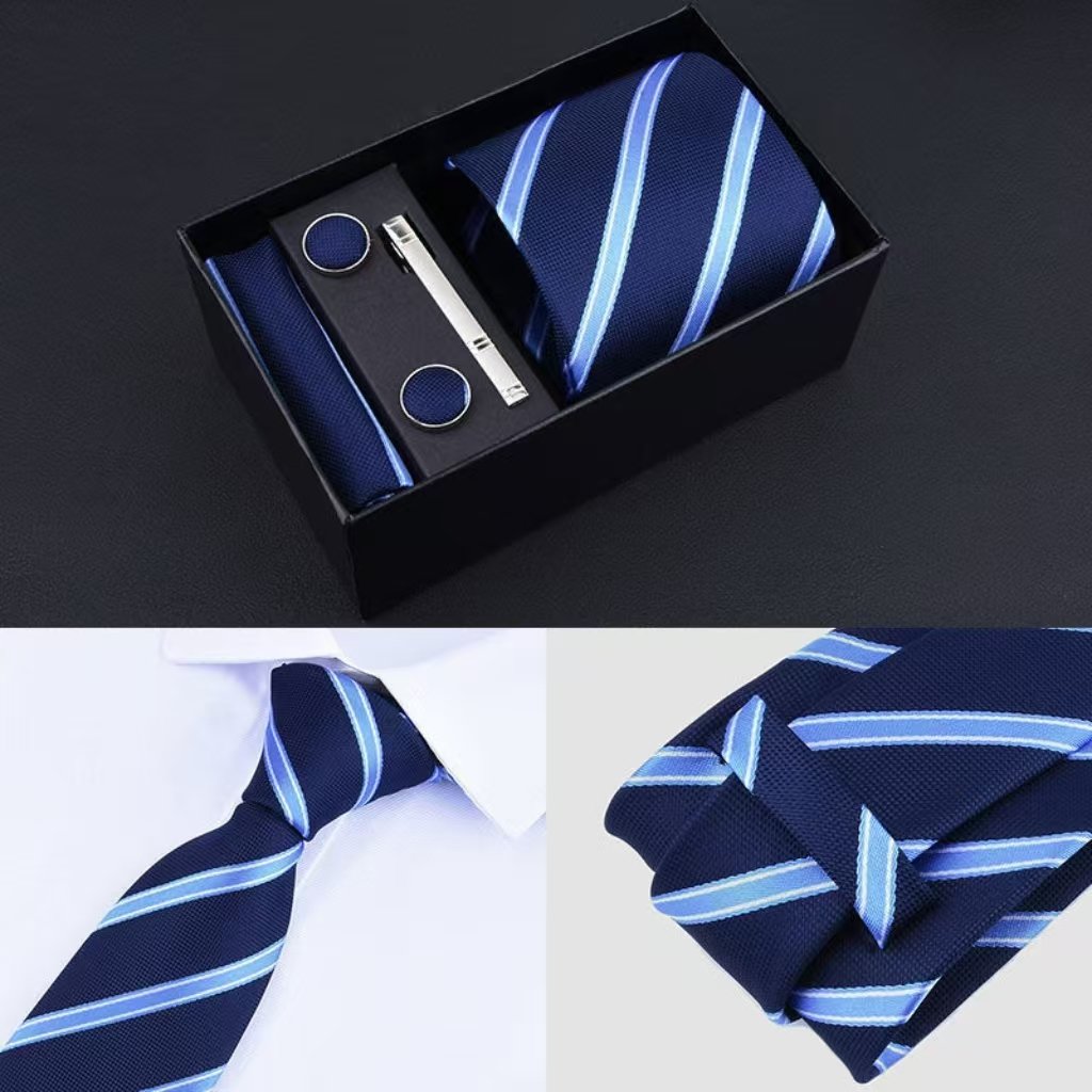 factory wholesale strip One-Order Minimum Luxury Men's Wool Tie Set with Gift Box Necktie Gift for Men