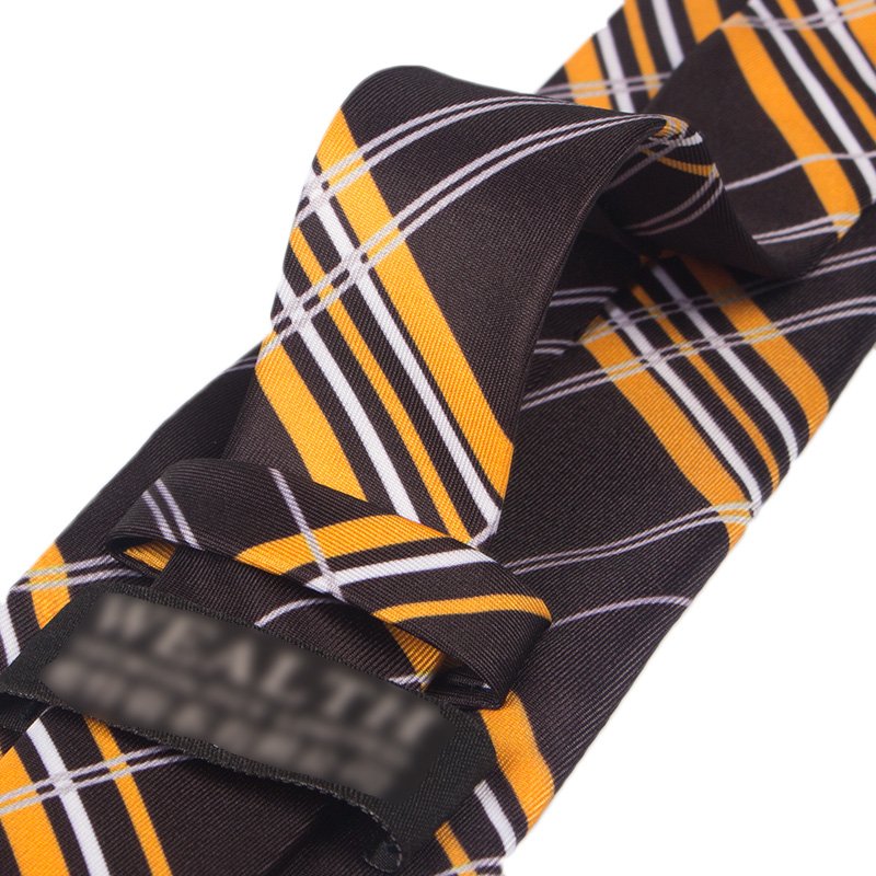 Autumn Necktie Luxury Brown And Yellow Striped Silk Tie Men