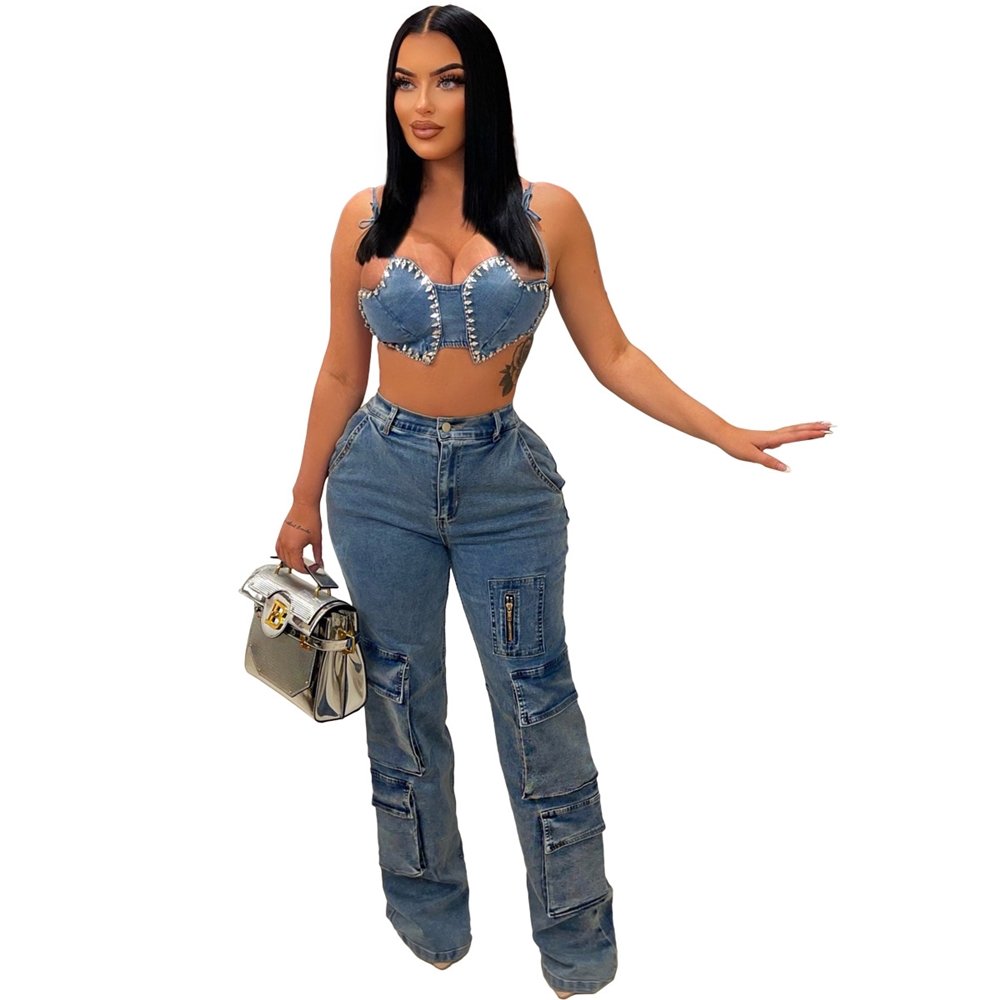YS9841S pants Women's solid color rope tied zipper Girls' Pants