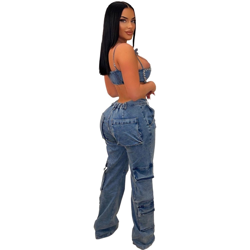 YS9841S pants Women's solid color rope tied zipper Girls' Pants