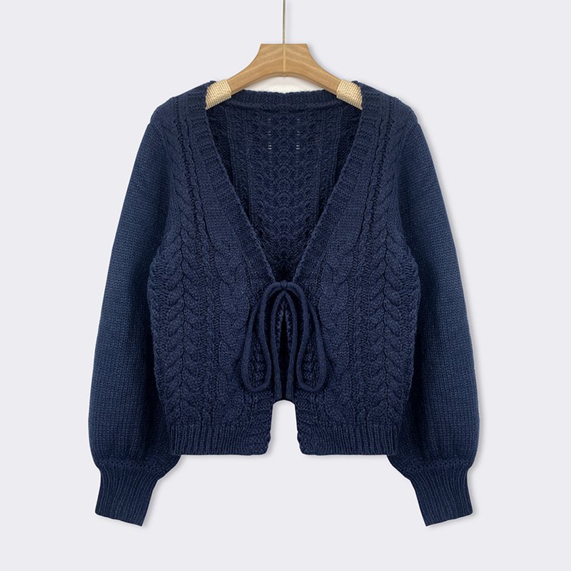 Knitwear sweater women's autumn and winter thin lazy style with a design sense smock deep V-neck blouse
