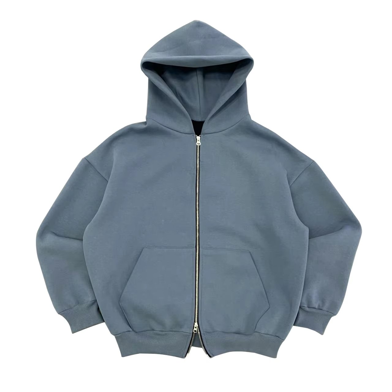 Streetwear Zipup Hoodie Custom Puff Print Heavyweight 470Gsm Comfy Cotton Polyester Men's Two Way Zipper Baggy Hoodies For Men