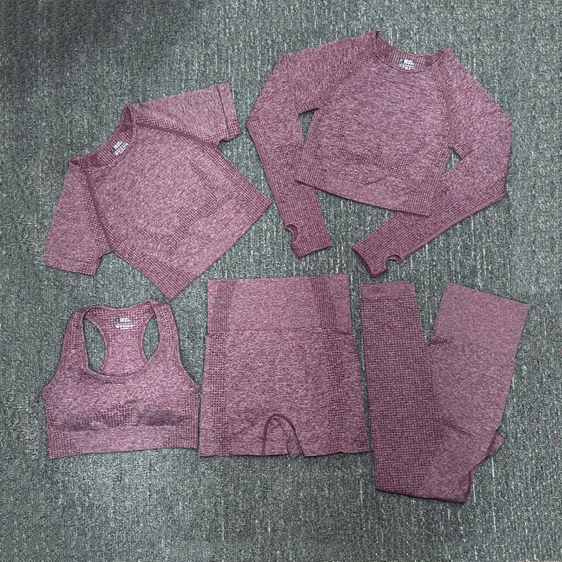 XINXU New Yoga Bra Breathable Shorts Workout Gym Legging Blank Women Fitness Sport 5PCS Sets