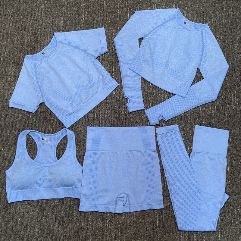 XINXU New Yoga Bra Breathable Shorts Workout Gym Legging Blank Women Fitness Sport 5PCS Sets