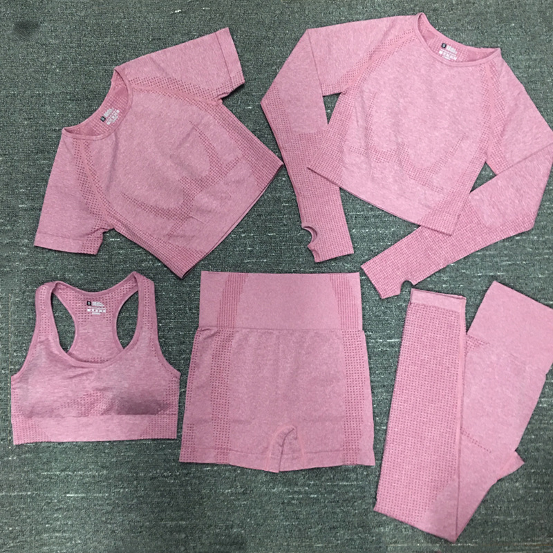 XINXU New Yoga Bra Breathable Shorts Workout Gym Legging Blank Women Fitness Sport 5PCS Sets